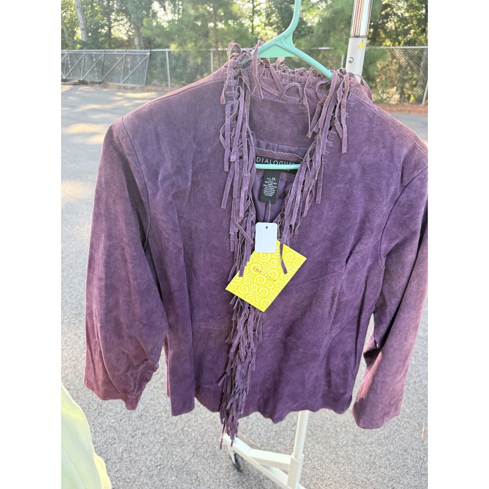 Dialogue Women's 1X Purple Genuine Leather Fringe Jacket Western Boho Suede